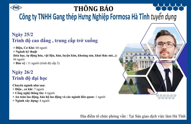 Formosa Hà Tĩnh nhu cầu tuyển hơn 130 lao động